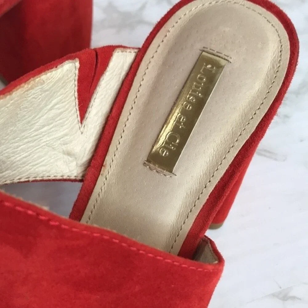 Louise et cie red orange suede strappy block heels  shoes size 8.5m - Picture 3 of 11